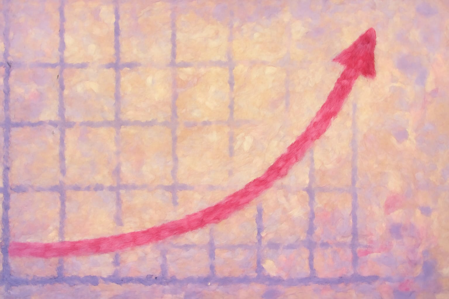 Editorial illustration in impressionist-brush style depicting an impressionist Bundle-size versus tail-latency curve with a hot-pink knee point